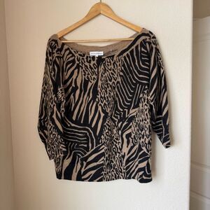 White + Warren 100% Cashmere Animal Print Sweater – Size Large